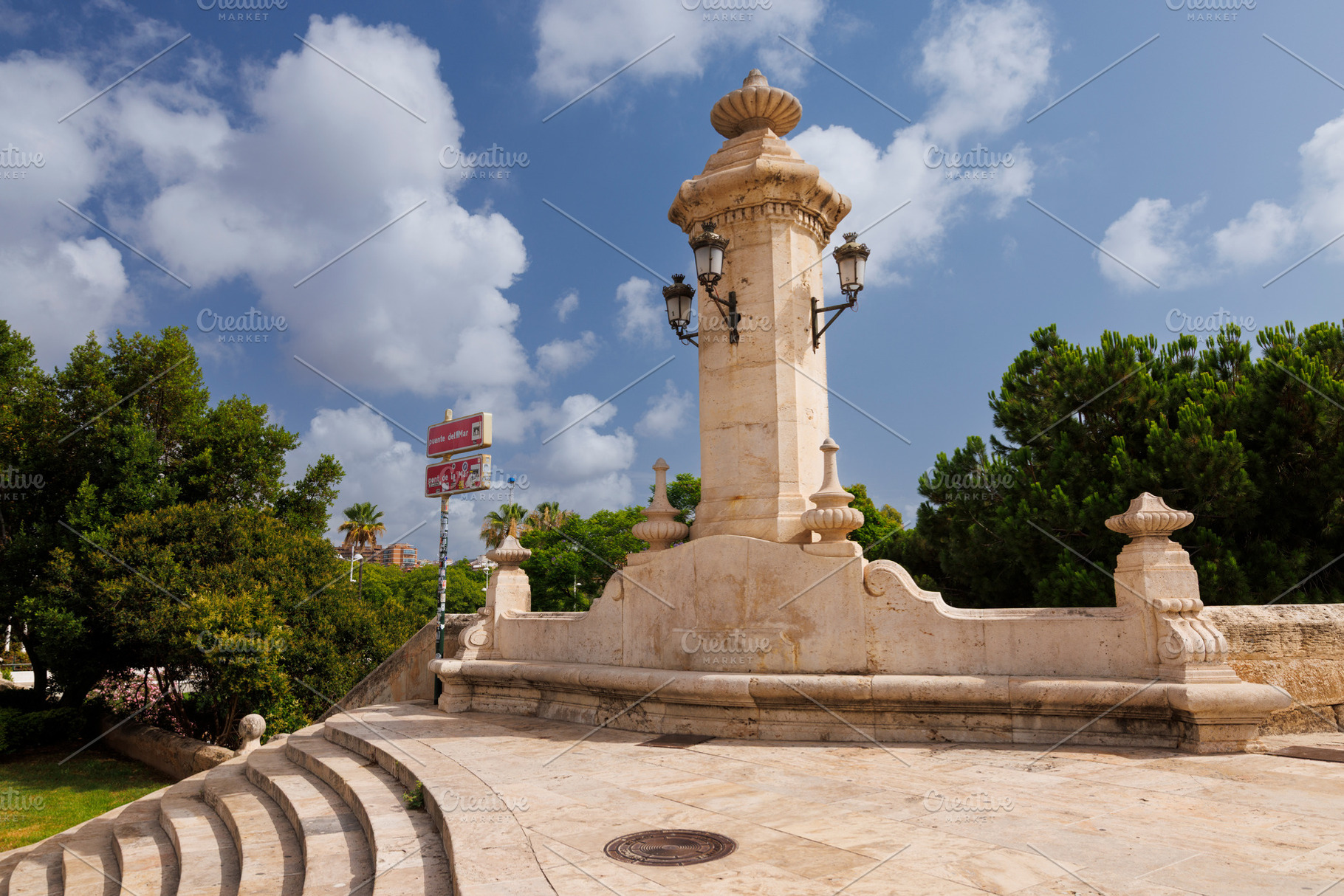 Puente Del Mar in Valencia old Bridge with tower, Valencia City, Spain, an Architecture Photo by Bepslabor