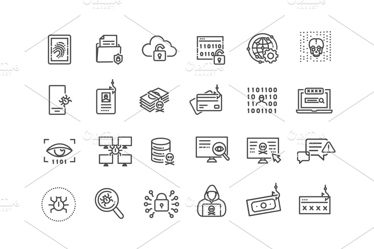 Hacking and Cyber Attack icon set, an Outline Icon by Tettygreen (Photo 2 of 2)