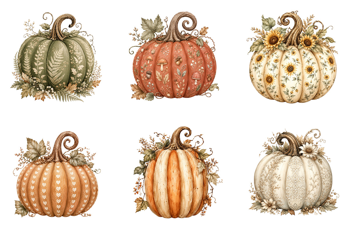 Preppy Boho Fall Pumpkin Clipart, a Seasonal Illustration by Designworld (Photo 3 of 6)