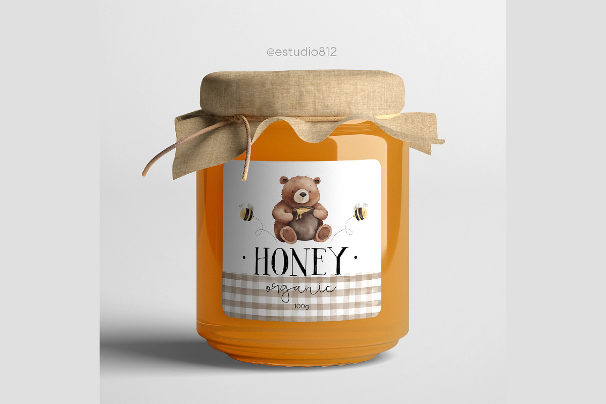 Bear and Bees watercolor clipart, an Animal Illustration by Estudio 812 (Photo 5 of 7)