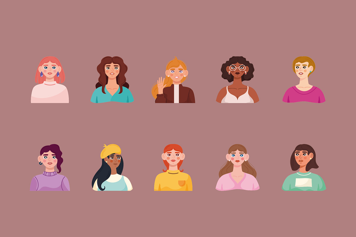 Girls Portraits Illustration Set