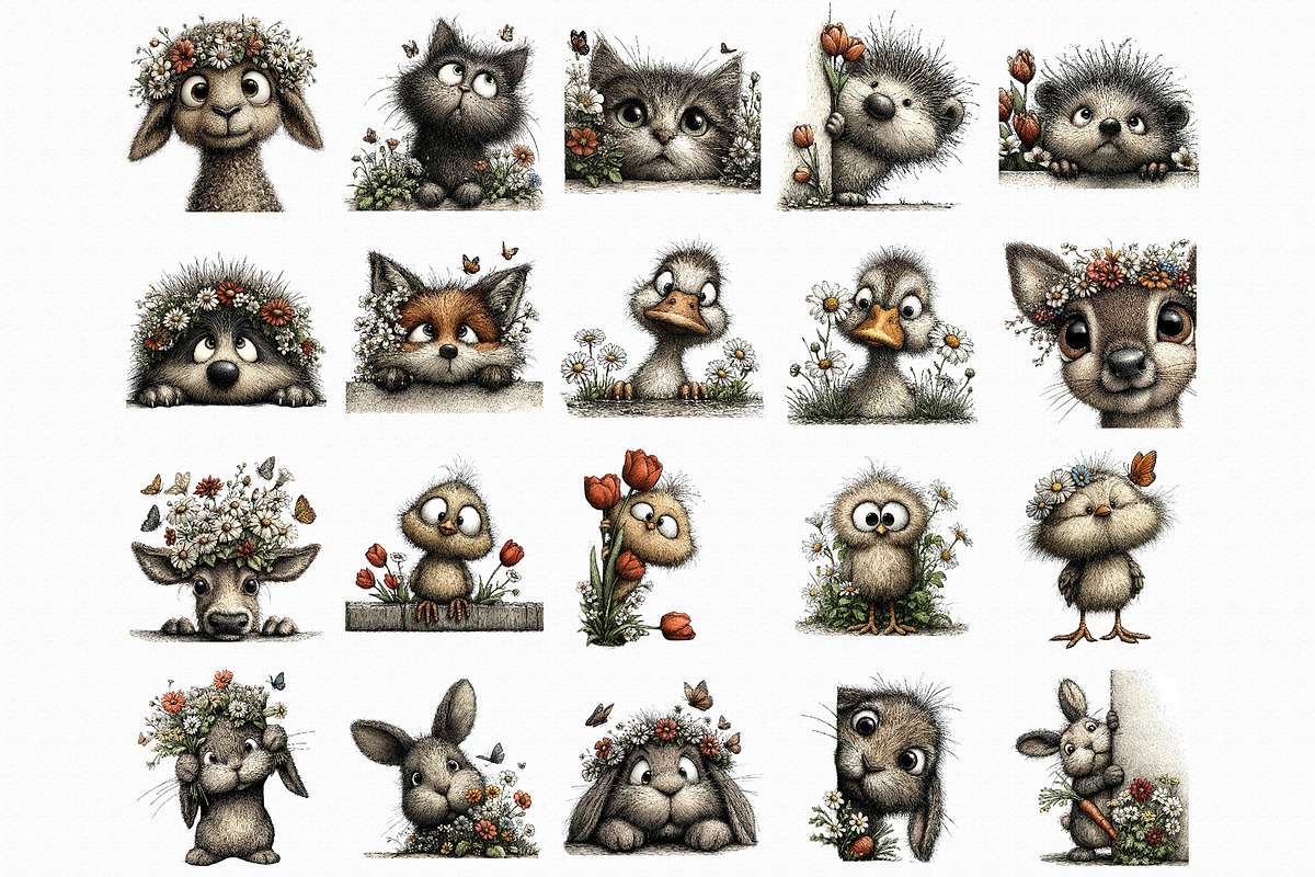Spring Peeking Animals Clipart, an Illustration by Libby Wishes (Photo 2 of 7)