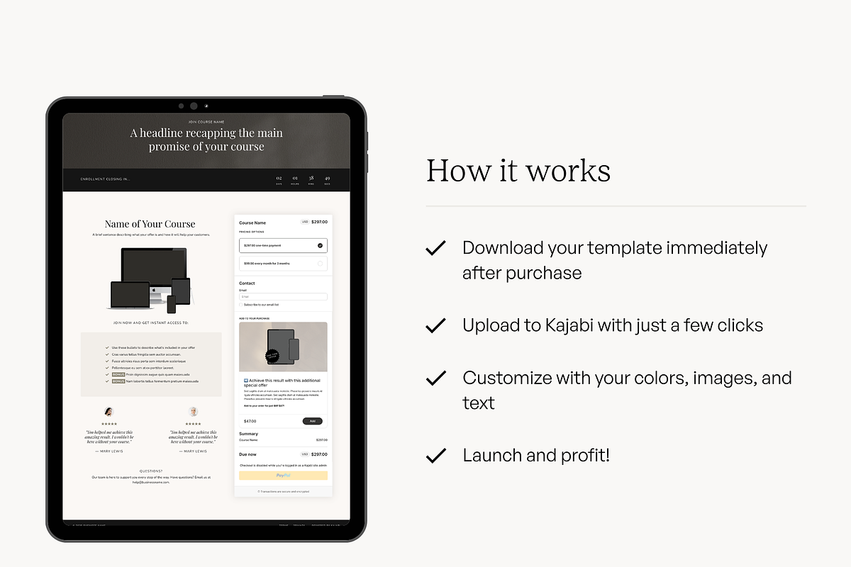 Kajabi Checkout Template, a Landing Page Template by Pixel & Flow (Photo 5 of 8)