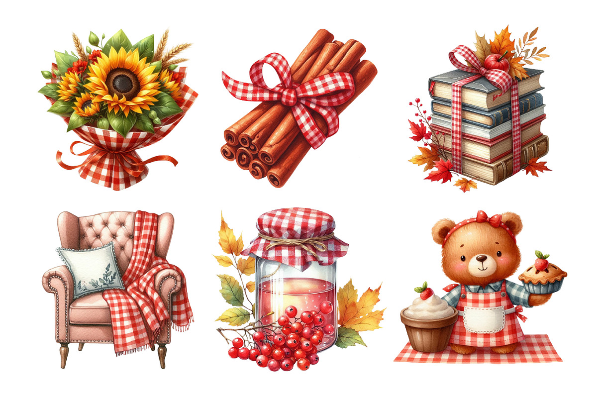 Red Gingham Autumn Clipart, an Illustration by Daily.Designs (Photo 2 of 5)