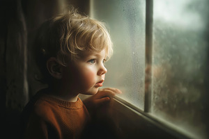 Child Gazing Out Rainy Window, a Person Photo by Ocean Digital Art
