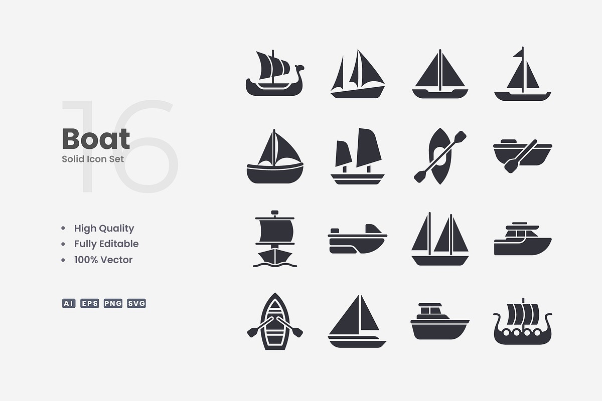 Boat Solid Icons, an Icon by Upnowgraphic