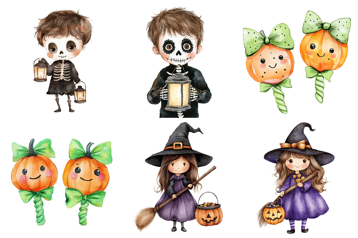 Watercolor Cute Halloween Clipart, a Seasonal Illustration by CitraGraphics (Photo 3 of 7)