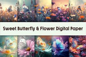 Sweet Butterfly & Flower Digital