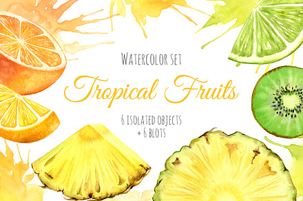 Watercolor Tropical Fruits set