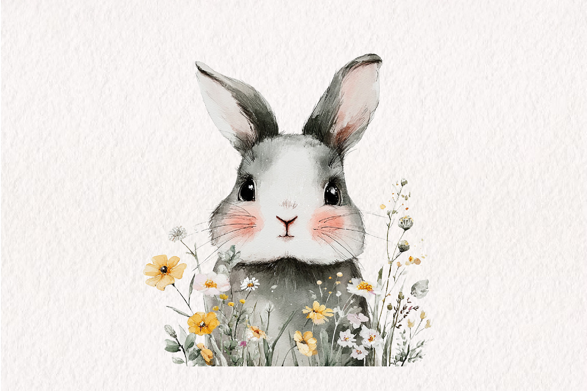 Watercolor Bunnies and Wild Flower, an Illustration by CreationArt (Photo 10 of 10)