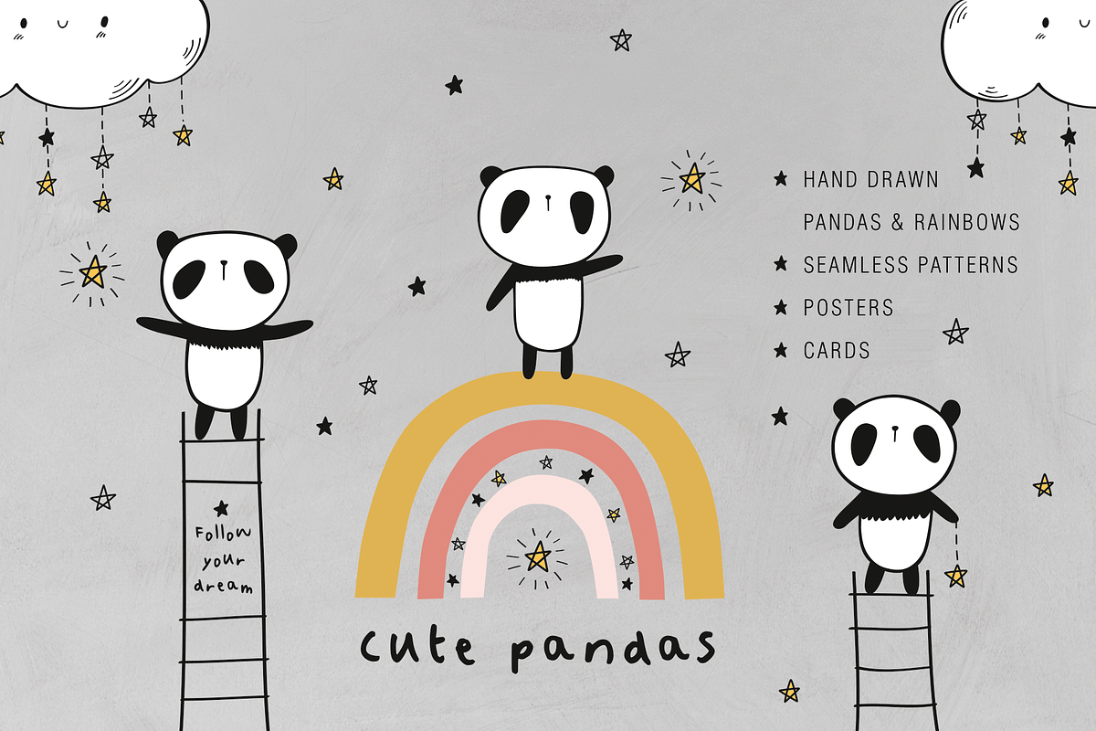 Cute pandas & rainbows collection, an Animal Illustration by Tkoko vectors & patterns (Photo 1 of 11)