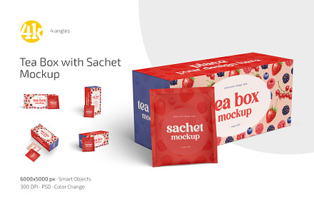 Tea Box with Sachet Mockup Set, a Packaging Mockup by Country4k