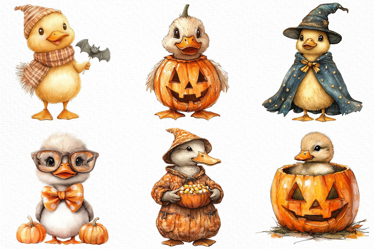 Watercolor Halloween Ducks Clipart, an Illustration by Craft Nest (Photo 2 of 6)