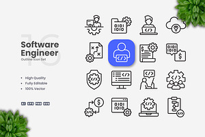 Software Engineer Outline Icons, an Outline Icon by Upnowgraphic