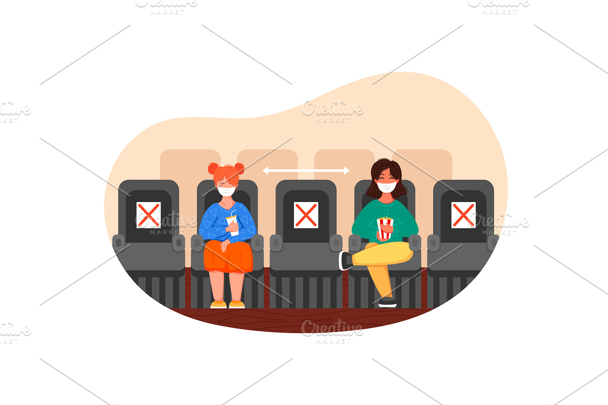 People in face mask keep distance at, a Healthcare Illustration by vectorpointstudio