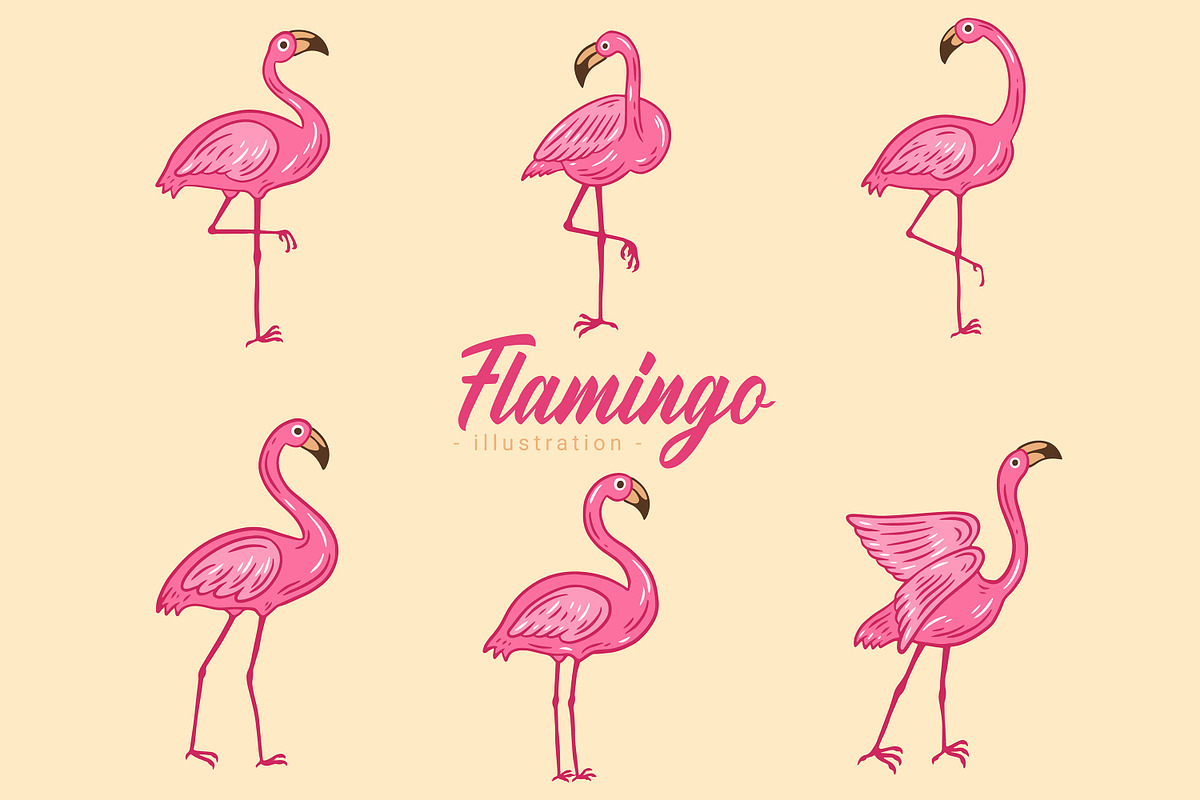 42 Set Cute Flamingo pink Bird, an Animal Illustration by Morspective (Photo 8 of 9)
