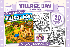 Village Day Story Coloring Book, a Person Illustration by HueNestify