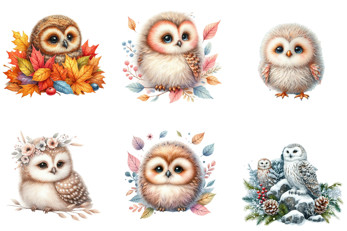 Watercolor Owl Clipart, an Illustration by DreamArtGraphic (Photo 3 of 4)