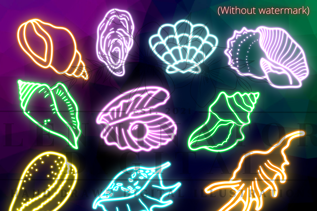 Neon Ocean Doodle Clipart PNG, a Decorative Illustration by Lenninator Digital (Photo 5 of 7)