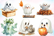 Watercolor Funny Autumn Ghost PNG, a Seasonal Illustration by Canvas Craft (Thumbnail 5 of 8)