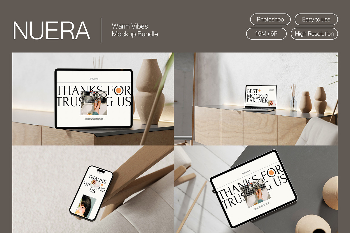 NUERA - Warm Vibes Mockup Bundle, a Device Mockup by Creavora (Photo 1 of 10)