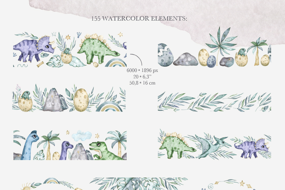 Watercolor cute dinosaurs set, an Animal Illustration by OrangePeafowlArt (Photo 5 of 11)