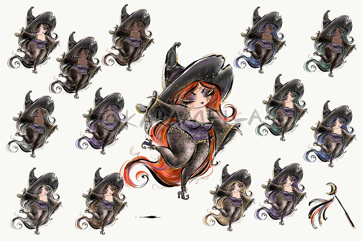 Halloween Witches Characters Clipart, a Seasonal Illustration by KaramfilaS (Photo 5 of 10)