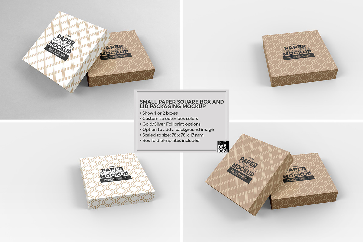 Small Square Paper Box&Lid Mockup, a Cups & Container Mockup by INCDesign (Photo 6 of 10)