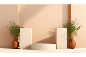 speaker beige podium background ai, a Business Photo by pikepicture