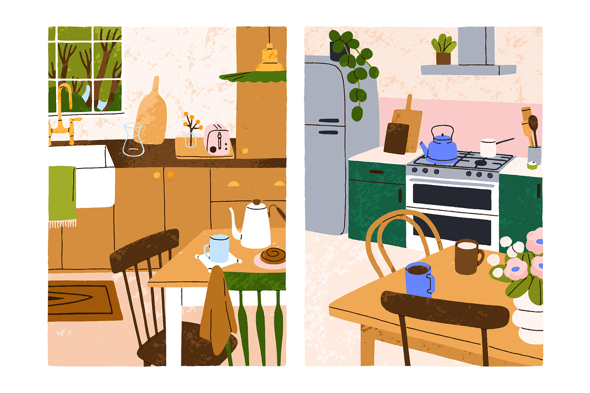 Cozy home kitchen interiors set, an Object Illustration by Good Studio (Photo 3 of 3)
