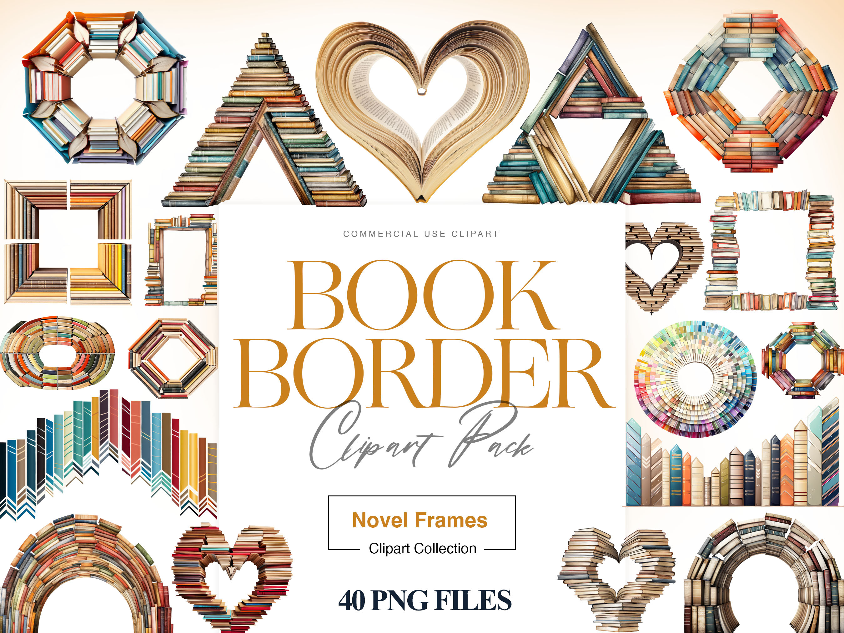Book Border Clipart, Stack of Book PNG