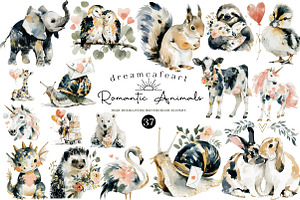 Romantic Set of Valentine Animals, an Illustration by DreamCafeArt