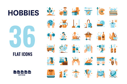 36 Hobbies Flat Icons