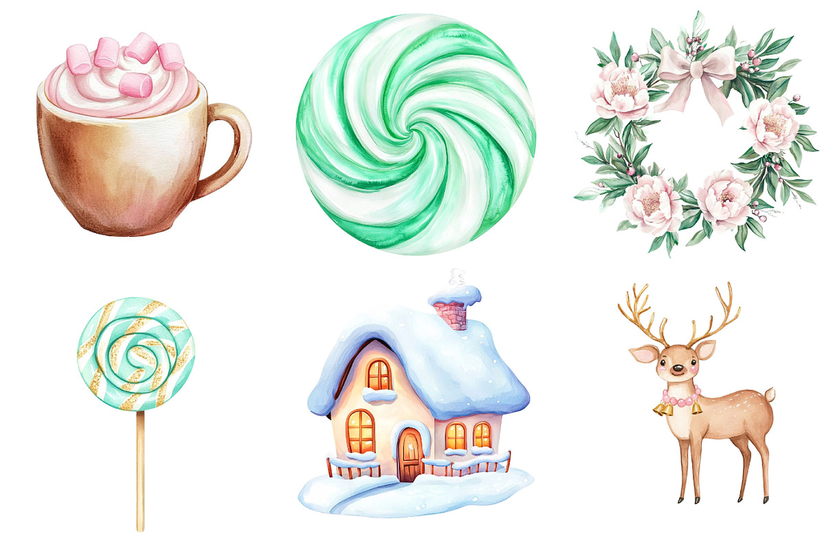 Pastel Christmas Sublimation Clipart, an Illustration by Dream Creation (Photo 3 of 6)