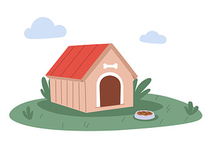 Beautiful wooden dog house. Food, an Animal Illustration by Vectorbuum