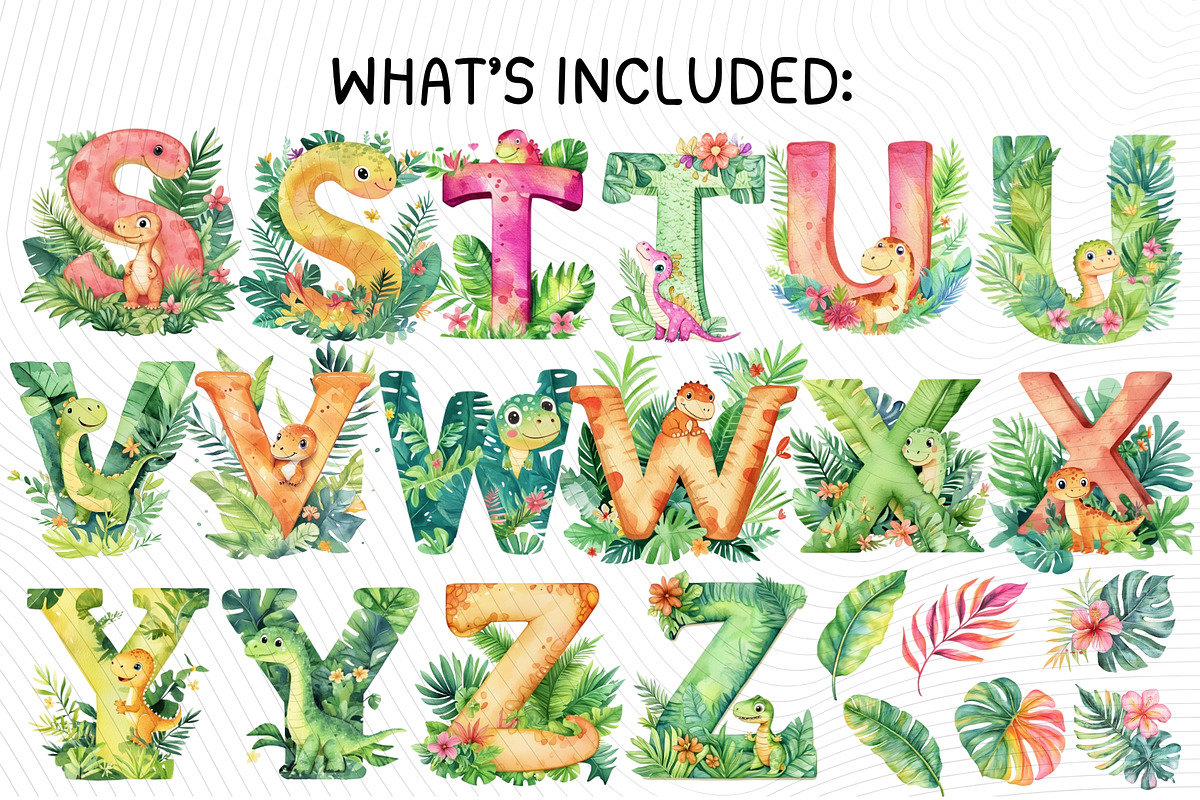 Adorable Dinosaur Alphabet Clipart, an Illustration by PassionPNGcreation (Photo 4 of 7)