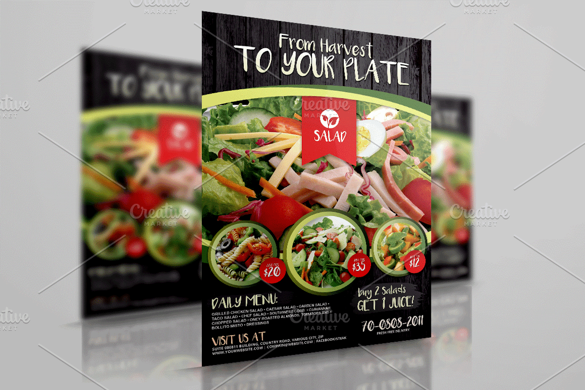 Vegetarian Salad Food Flyer, a Flyer Template by PSDPixel