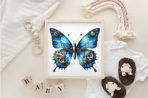 Blue Steampunk Butterfly Clipart