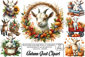 Watercolor Autumn Goat Clipart, an Illustration by DreamPrint404