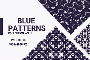Blue Geometric And Floral Patterns 1, a Pattern Graphic by Trisuphat
