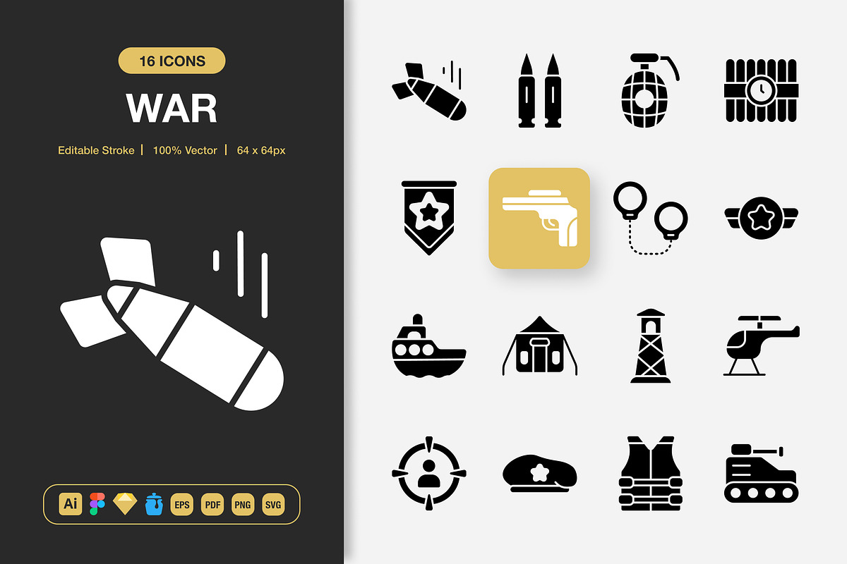 War Solid Icons, a Solid Icon by Spacepixel Creative