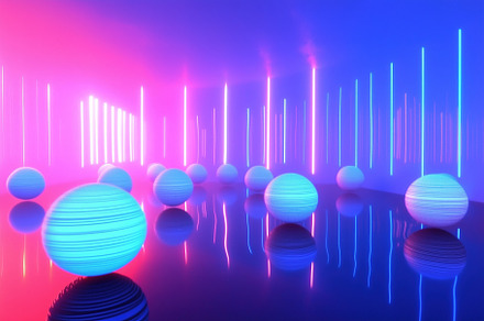 A futuristic scene featuring glowing spheres and vertical neon lights in vibran, an Arts & Entertainment Photo by Textures & Backgrounds