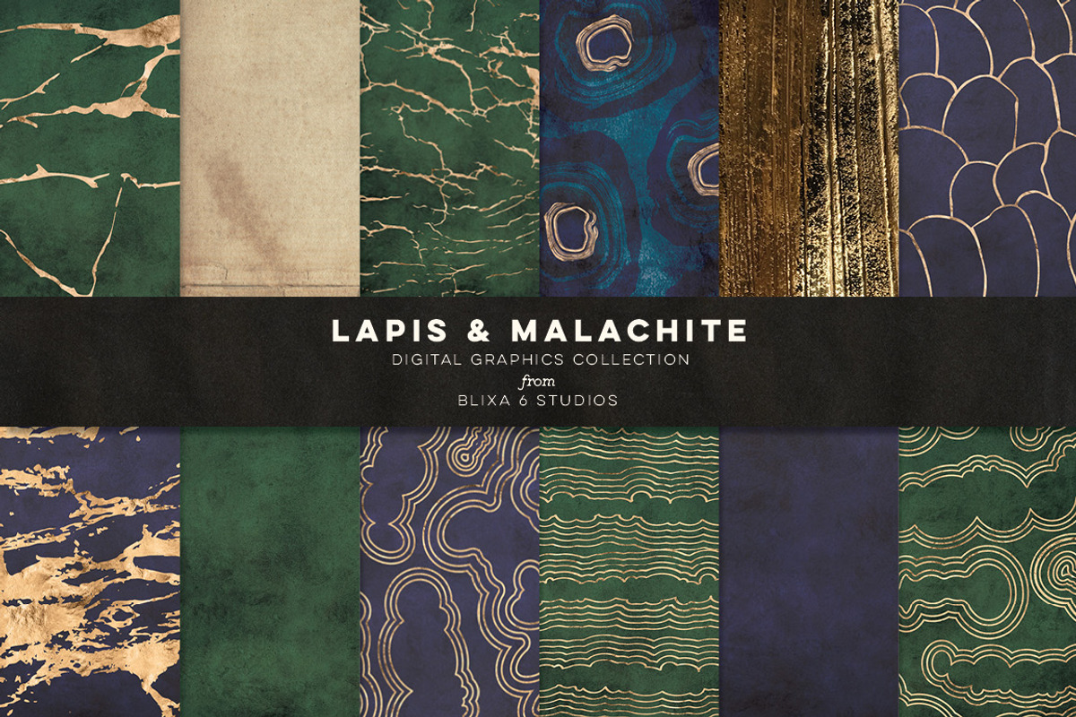Lapis & Malachite Gold Marble Slabs, a Pattern Graphic by Blixa 6 Studios (Photo 1 of 6)