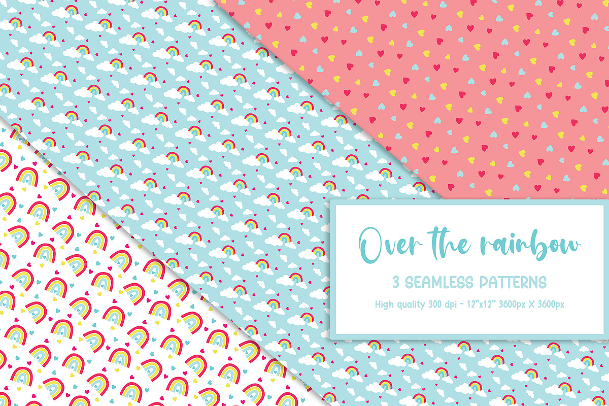 Digital Paper Pack over the Rainbow, a Pattern Graphic by Akwadesign (Photo 6 of 7)