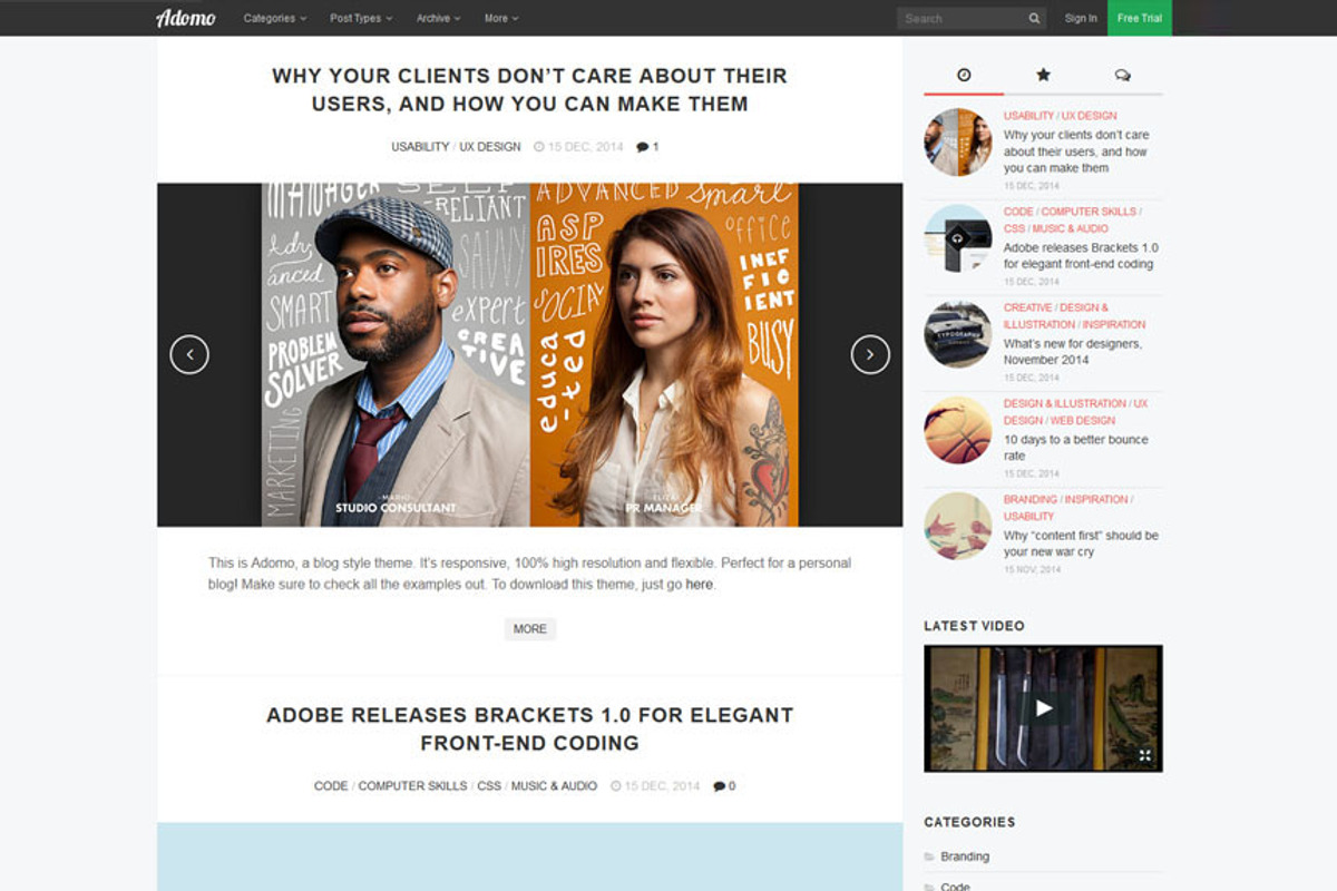 Adomo | Blog Template, a WordPress Template by premiumwd (Photo 1 of 3)