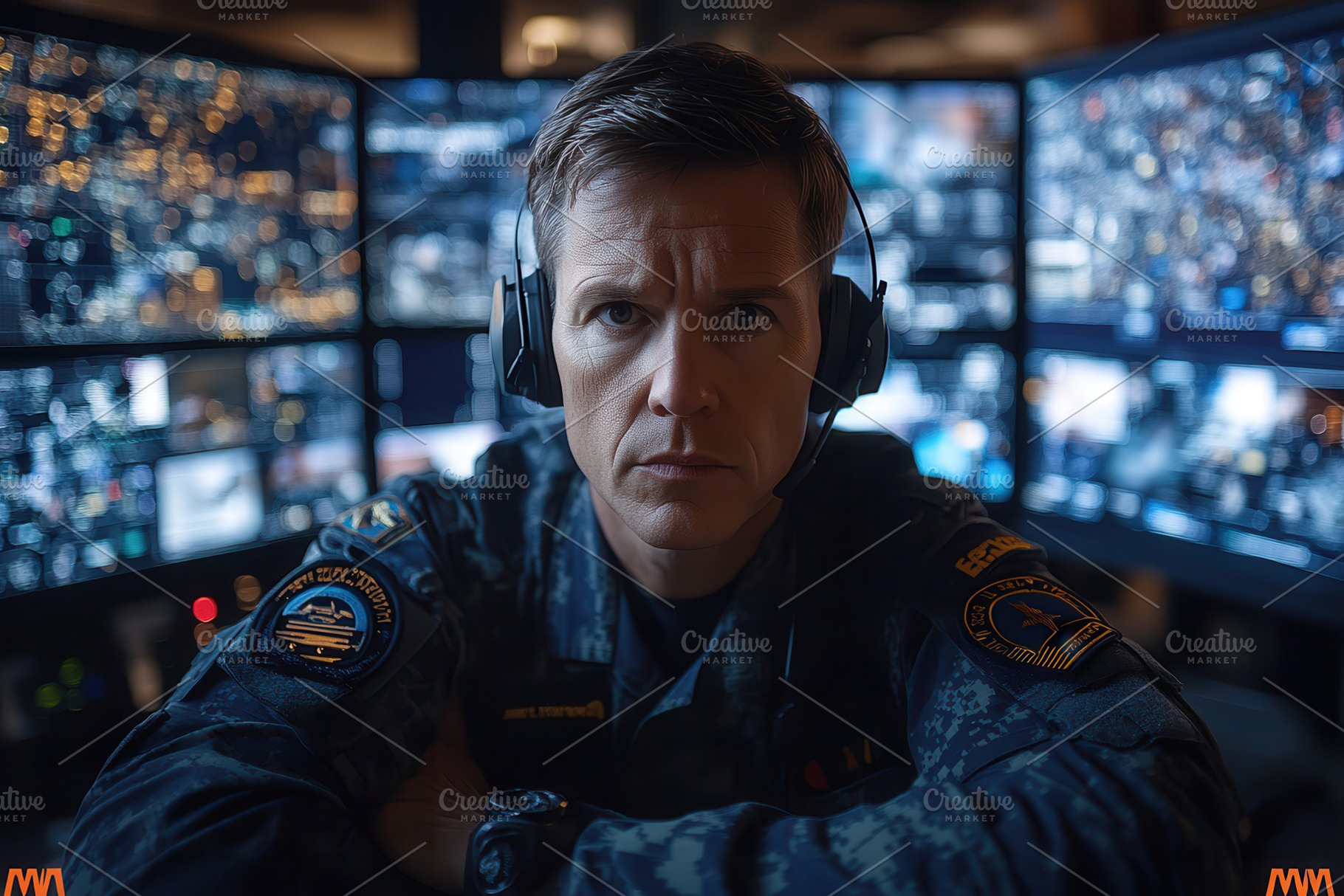 Military personnel monitors multiple, a Photo by Tanuart