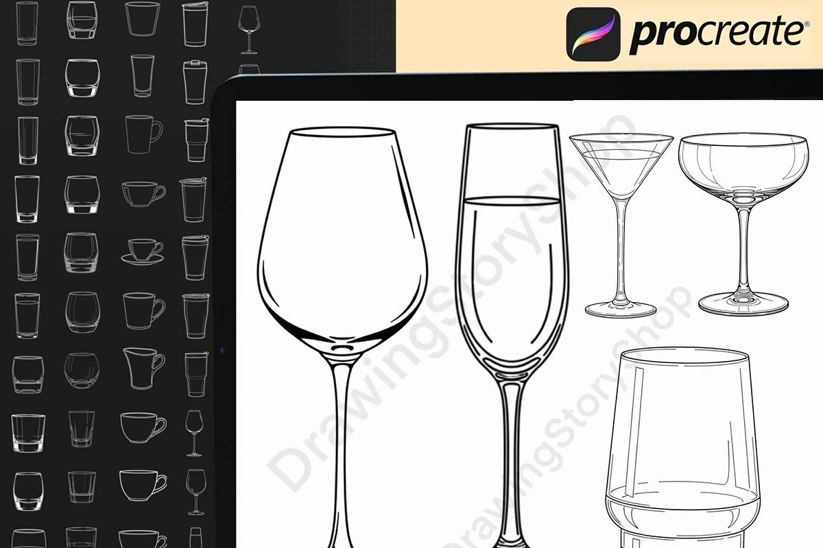 120 Procreate Drink Glass Stamp Set, a Brush Add-On by DrawingStoryShop (Photo 6 of 6)