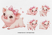 15 Bundle Watercolor Girl Pig Pink, an Animal Illustration by Morspective (Thumbnail 6 of 8)