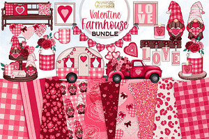 Rustic valentine clipart & patterns