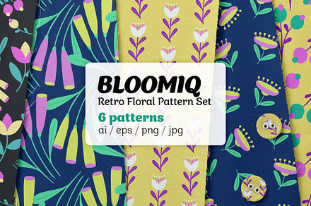 Bright Retro Floral Pattern Set, a Pattern Graphic by Asya Melkonyan Patterns